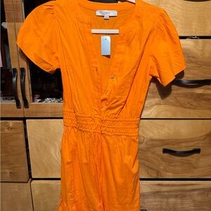 LOFT Bright Orange Button-Front Dress